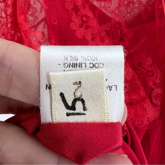 Vintage Marchesa Made In USA Red Lace Overlay Midi Dress Sz 2 Elegant Cocktail - Picture 8 of 11